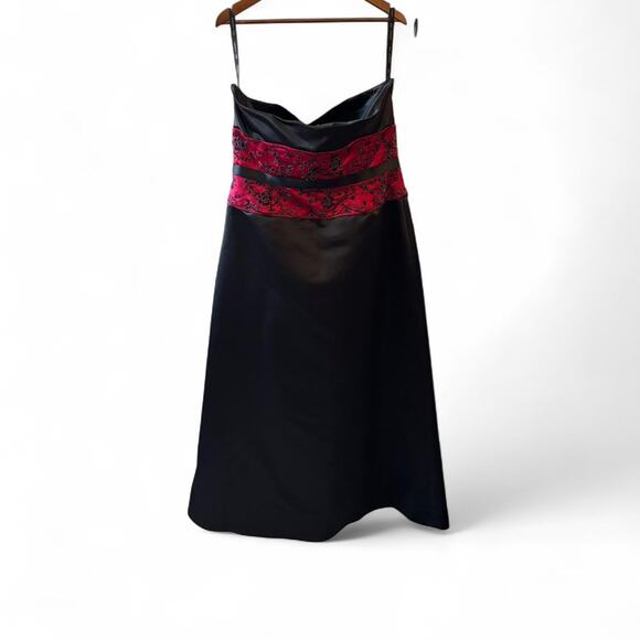 Vintage Bill Levkoff Black & Red Beaded Satin Gown Dress Plus Size 20 Y2K Formal - Picture 5 of 8